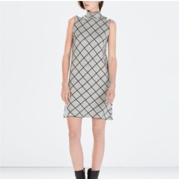 Zara Knit Turtleneck Geometric Sleeveless Dress - Picture 1 of 10